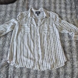 By & By 🖤 Button-Front White Blouse with Black Stripes (656)